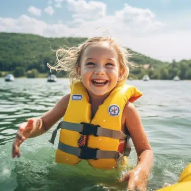 enfant qui joue dans le lac de vassuviere